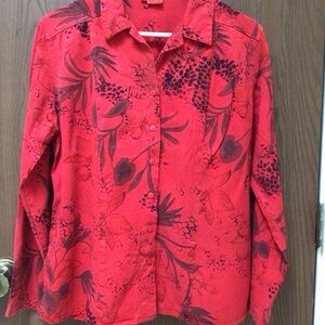 NEW Tianello Red Floral Blouse tencel rayon, sz S